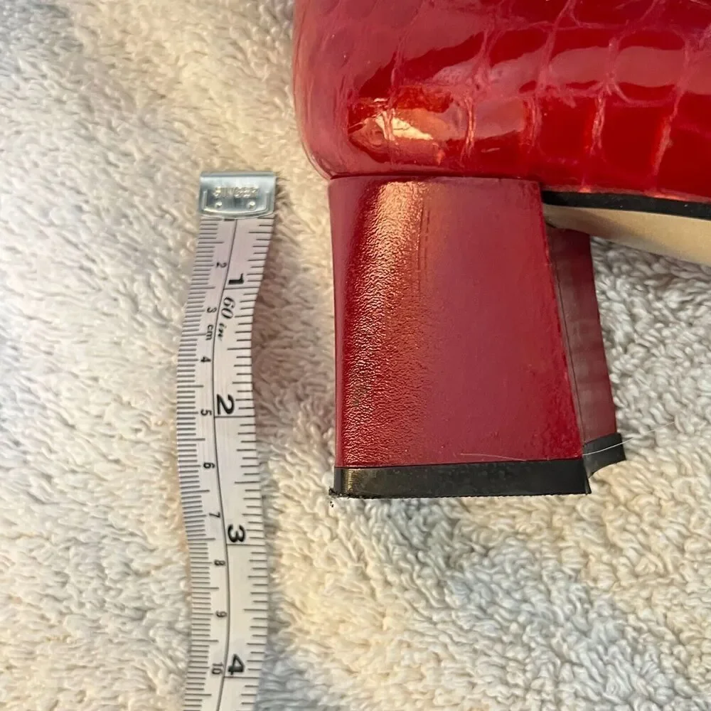 Vtg 80/90s Paul De LaGrange Women Red Pump Block Heel 36 Square Toe Retro France